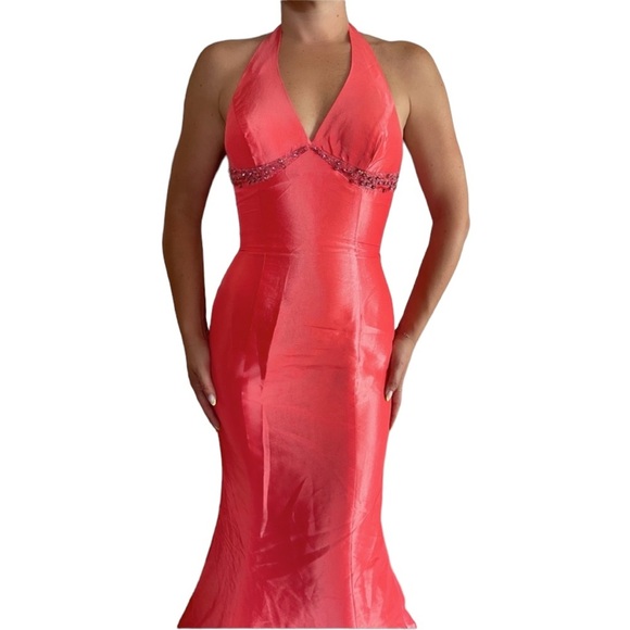 Jovani Halter Gown Coral - Picture 3 of 5